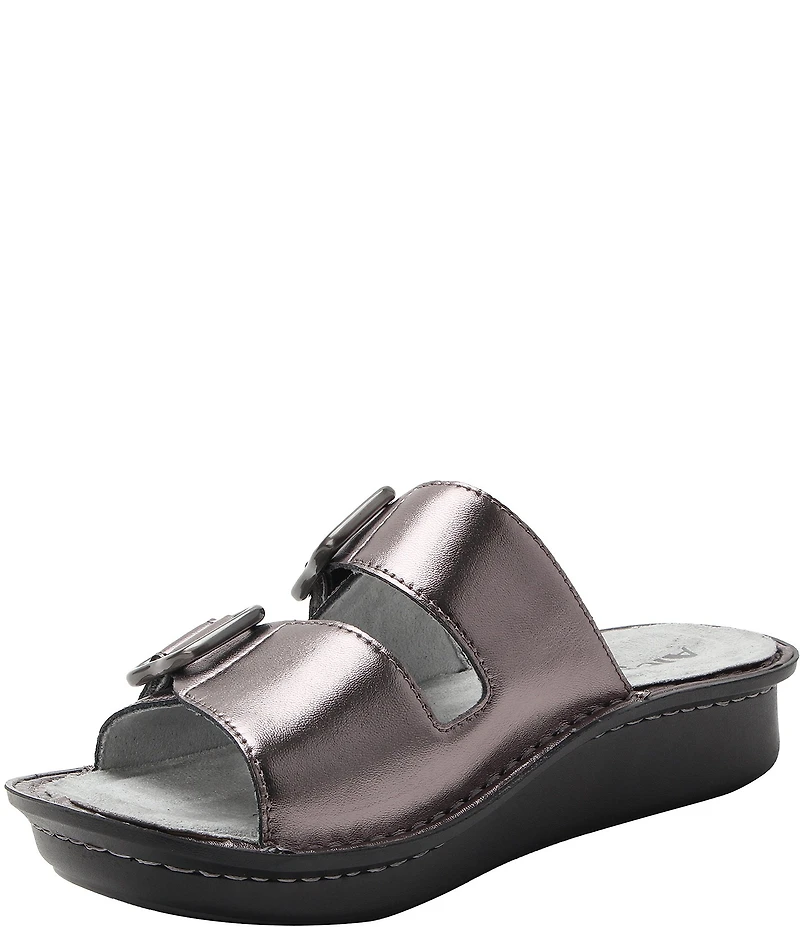 Alegria Verah Leather Mini Double Buckle Rocker Slide Sandals