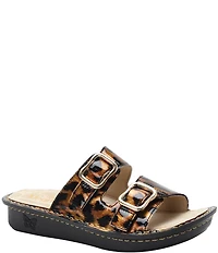 Alegria Verah Leopard Print Patent Leather Double Buckle Mini Rocker Slides
