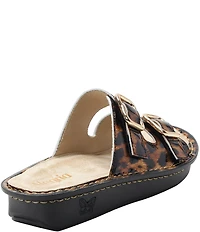 Alegria Verah Leopard Print Patent Leather Double Buckle Mini Rocker Slides