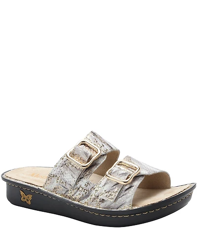 Alegria Verah Snake Print Leather Mini Rocker Slide Sandals