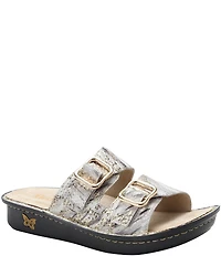 Alegria Verah Snake Print Leather Mini Rocker Slide Sandals