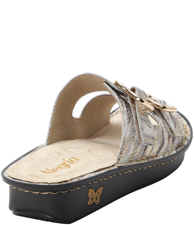 Alegria Verah Snake Print Leather Mini Rocker Slide Sandals