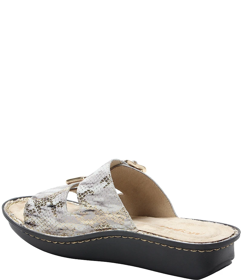 Alegria Verah Snake Print Leather Mini Rocker Slide Sandals
