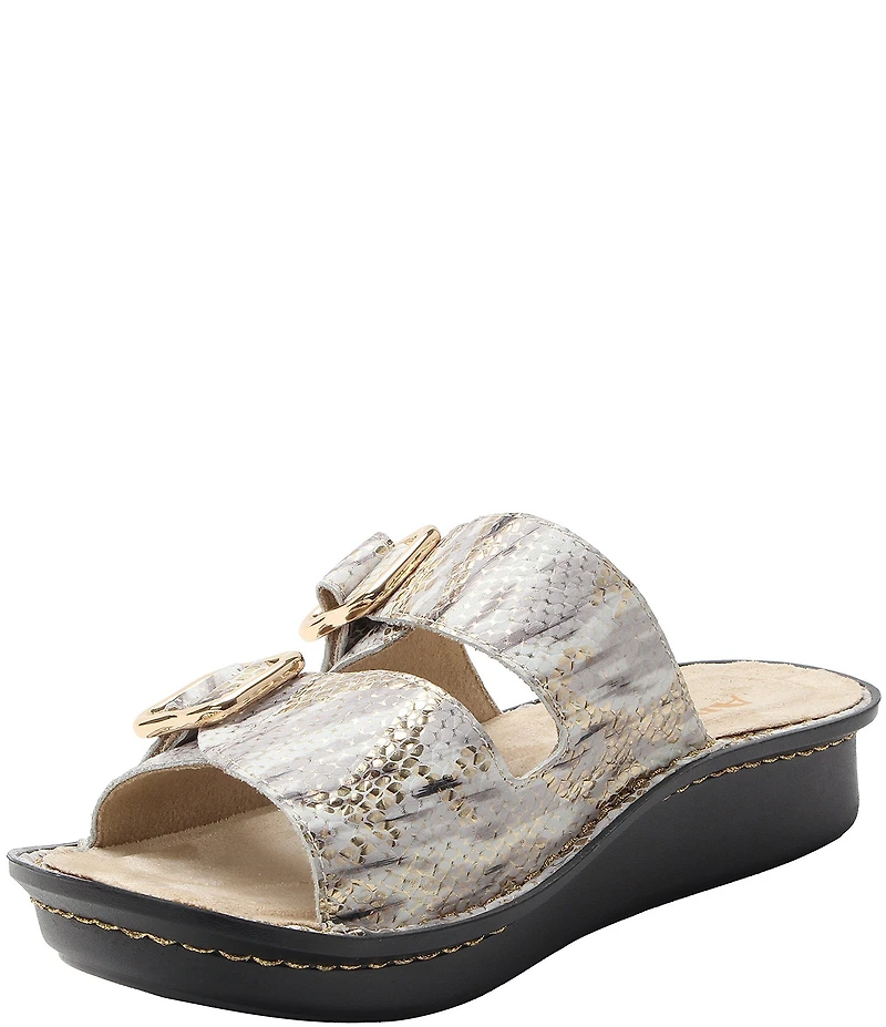 Alegria Verah Snake Print Leather Mini Rocker Slide Sandals