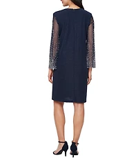 Alex Evenings 3/4 Beaded Sleeve Metallic Knit Jacket Dress