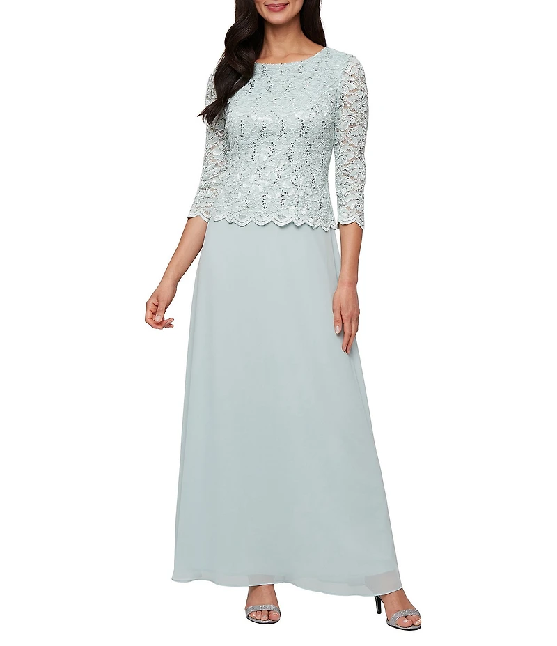 Alex Evenings 3/4 Sleeve Boat Neck Lace Dress
