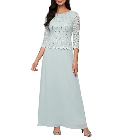 Alex Evenings 3/4 Sleeve Boat Neck Lace Dress