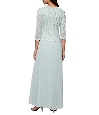 Alex Evenings 3/4 Sleeve Boat Neck Lace Dress