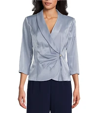 Alex Evenings 3/4 Sleeve Collar Neck Shimmer Satin Blouse
