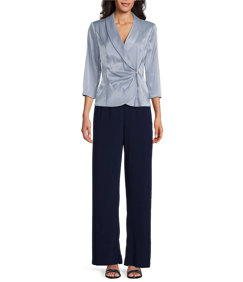 Alex Evenings 3/4 Sleeve Collar Neck Shimmer Satin Blouse