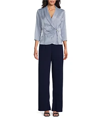 Alex Evenings 3/4 Sleeve Collar Neck Shimmer Satin Blouse