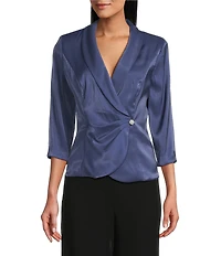 Alex Evenings 3/4 Sleeve Collar Neck Shimmer Satin Blouse