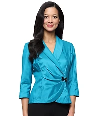 Alex Evenings 3/4 Sleeve Collared V-Neck Taffeta Blouse