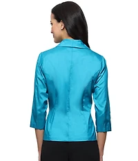 Alex Evenings 3/4 Sleeve Collared V-Neck Taffeta Blouse