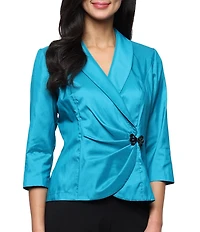 Alex Evenings 3/4 Sleeve Collared V-Neck Taffeta Blouse