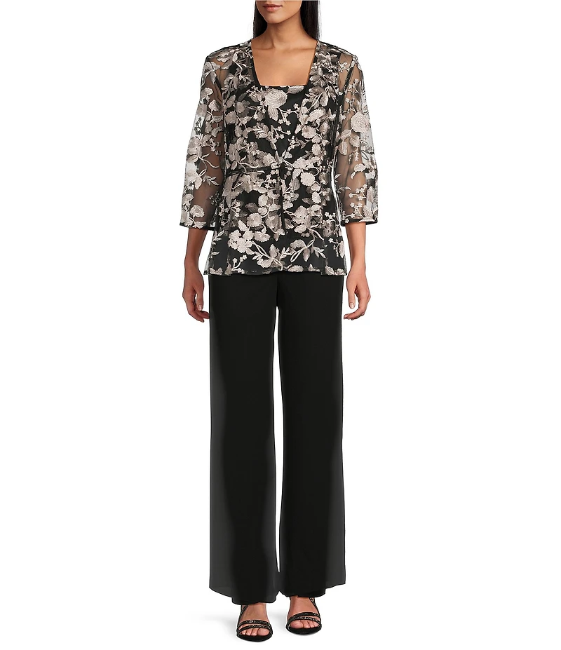 Alex Evenings 3/4 Sleeve Embroidered Tulle 2-Piece Jacket & Top Set