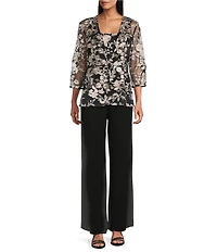 Alex Evenings 3/4 Sleeve Embroidered Tulle 2-Piece Jacket & Top Set