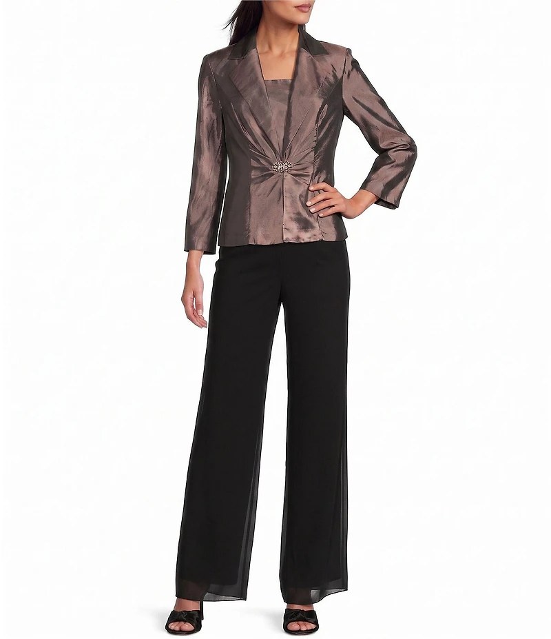 Alex Evenings 3/4 Sleeve Gathered Waist Embellished Closure Twin Set