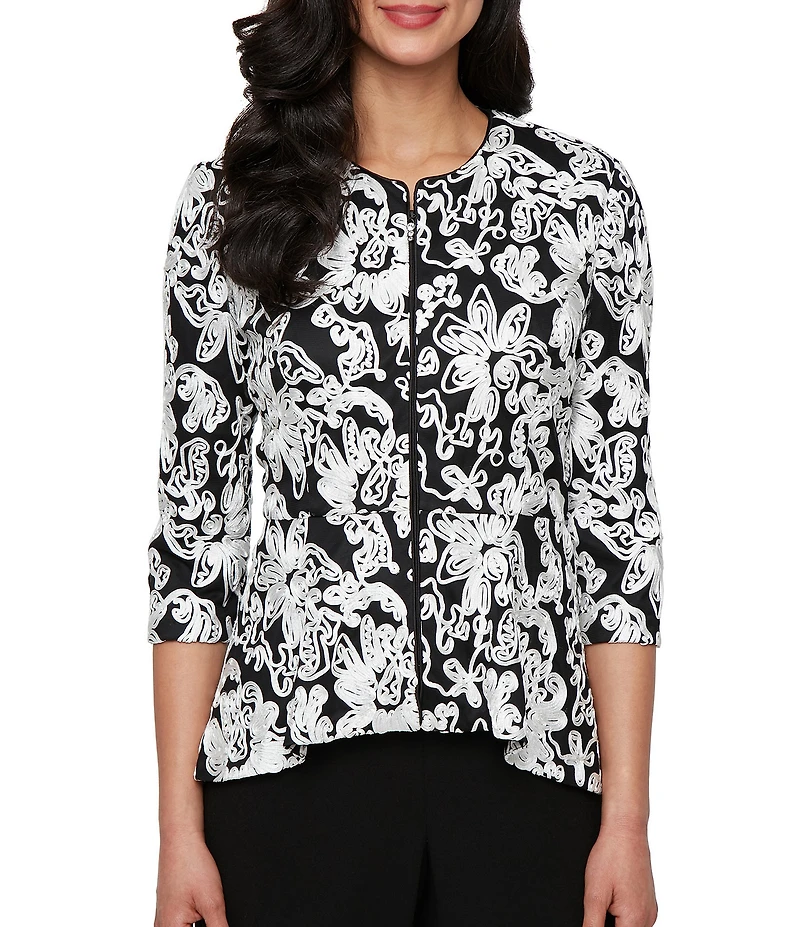 Alex Evenings 3/4 Sleeve High-Low Hem Soutache Jacket