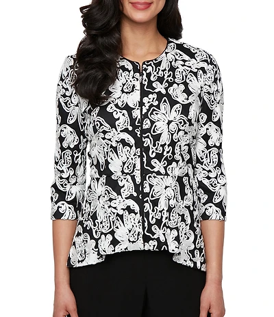 Alex Evenings 3/4 Sleeve High-Low Hem Soutache Jacket