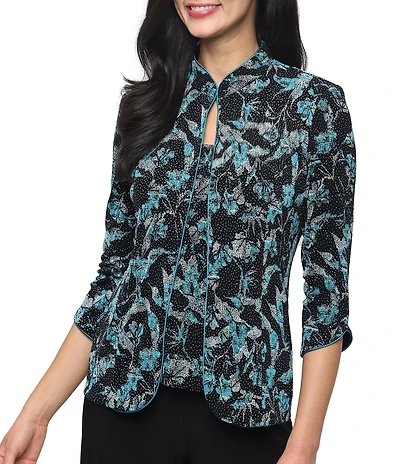 Alex Evenings 3/4 Sleeve Mandarin Neck Glitter Knit Twinset