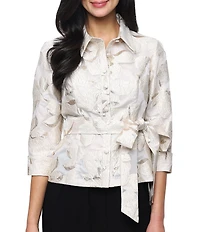 Alex Evenings 3/4 Sleeve Metallic Jacquard Button Front Blouse