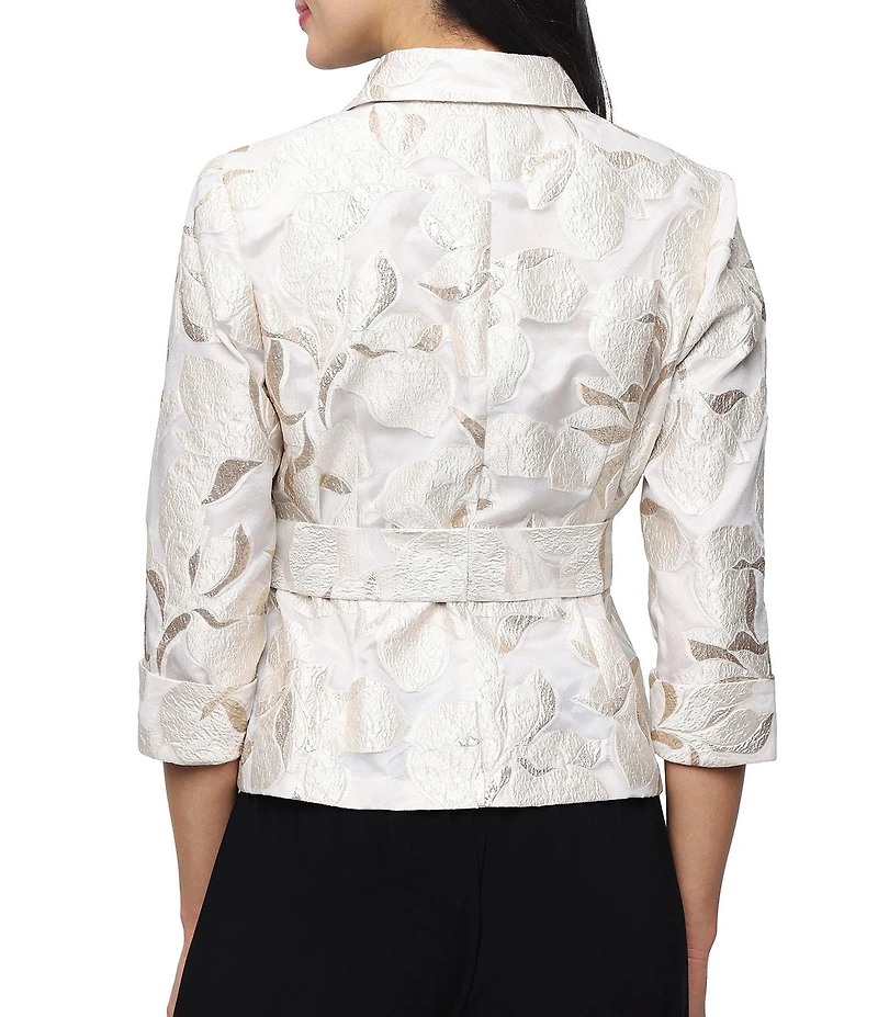 Alex Evenings 3/4 Sleeve Metallic Jacquard Button Front Blouse