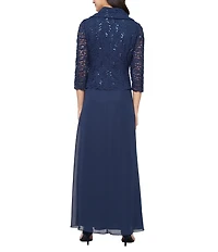 Alex Evenings 3/4 Sleeve Portrait Collar Chiffon Lace Gown