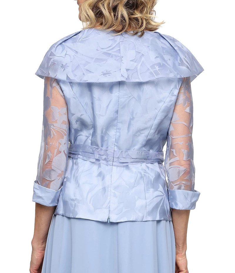 Alex Evenings 3/4 Sleeve Portrait Collar Tie Waist Floral Blouse
