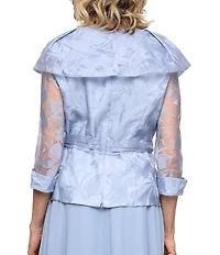 Alex Evenings 3/4 Sleeve Portrait Collar Tie Waist Floral Blouse