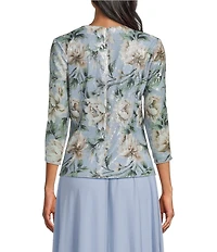 Alex Evenings 3/4 Sleeve Printed Sequin Drape Detail Blouse