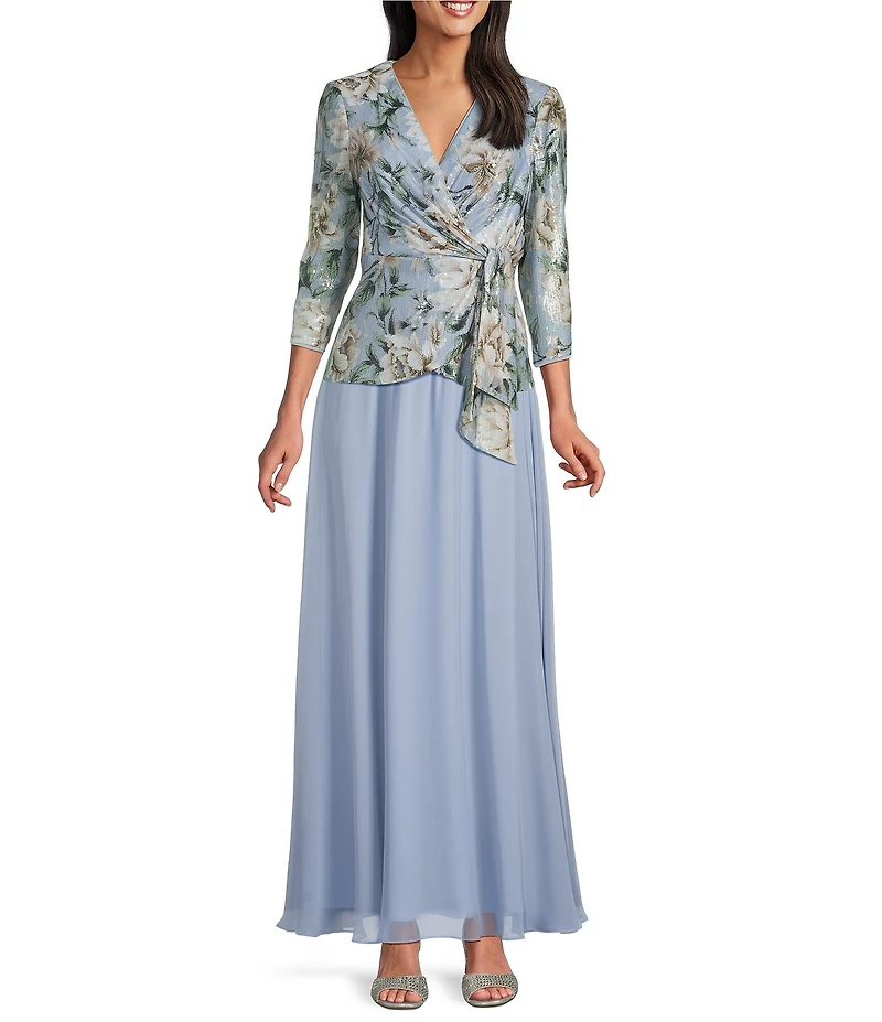 Alex Evenings 3/4 Sleeve Printed Sequin Drape Detail Blouse