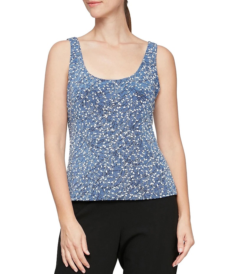 Alex Evenings Mock Neck 3/4 Sleeve Piping Glitter Embellished Printed 2-Piece Twinset