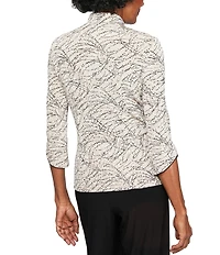Alex Evenings Mock Neck 3/4 Sleeve Piping Glitter Embellished Printed 2-Piece Twinset
