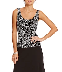 Alex Evenings Mock Neck 3/4 Sleeve Piping Glitter Embellished Printed 2-Piece Twinset