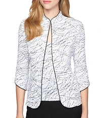 Alex Evenings Mock Neck 3/4 Sleeve Piping Glitter Embellished Printed 2-Piece Twinset