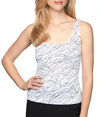 Alex Evenings Mock Neck 3/4 Sleeve Piping Glitter Embellished Printed 2-Piece Twinset