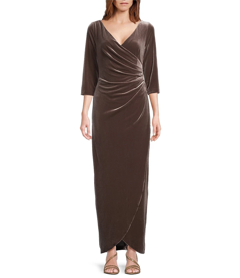 Alex Evenings 3/4 Sleeve Surplice V-Neck Tulip Hem Velvet Dress