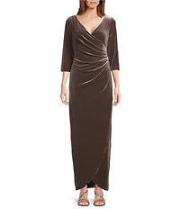 Alex Evenings 3/4 Sleeve Surplice V-Neck Tulip Hem Velvet Dress