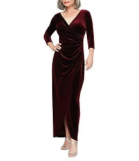 Alex Evenings 3/4 Sleeve Surplice V-Neck Tulip Hem Velvet Dress