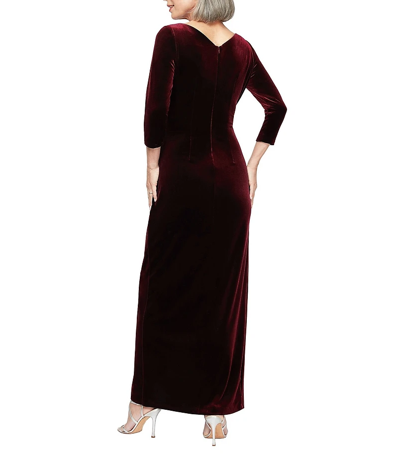 Alex Evenings 3/4 Sleeve Surplice V-Neck Tulip Hem Velvet Dress