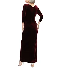 Alex Evenings 3/4 Sleeve Surplice V-Neck Tulip Hem Velvet Dress