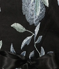Alex Evenings Boat Neck 3/4 Illusion Sleeve Tie Sash Belt Embroidered Stretch Tulle Blouse