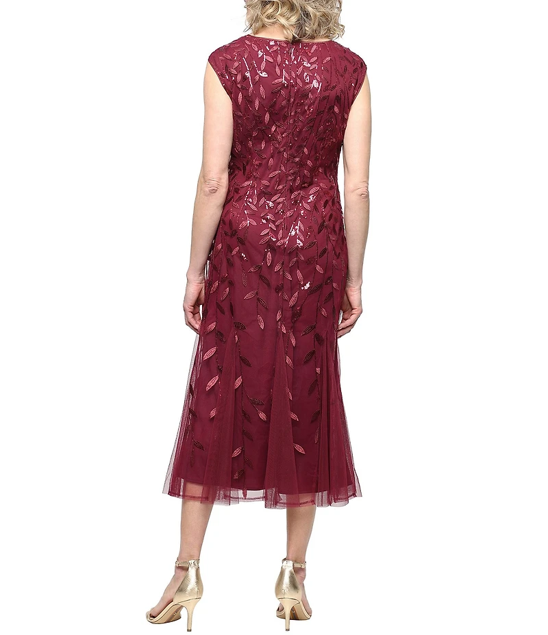 Alex Evenings Boat Neck Cap Sleeve Sequin Midi Dress