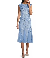 Alex Evenings Boat Neck Cap Sleeve Sequin Midi Dress