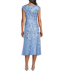 Alex Evenings Boat Neck Cap Sleeve Sequin Midi Dress