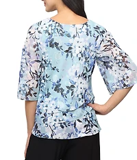 Alex Evenings Burnout Floral Print Tiered Blouse