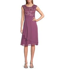 Alex Evenings Cap Sleeve Empire Waist Embroidered Midi Dress