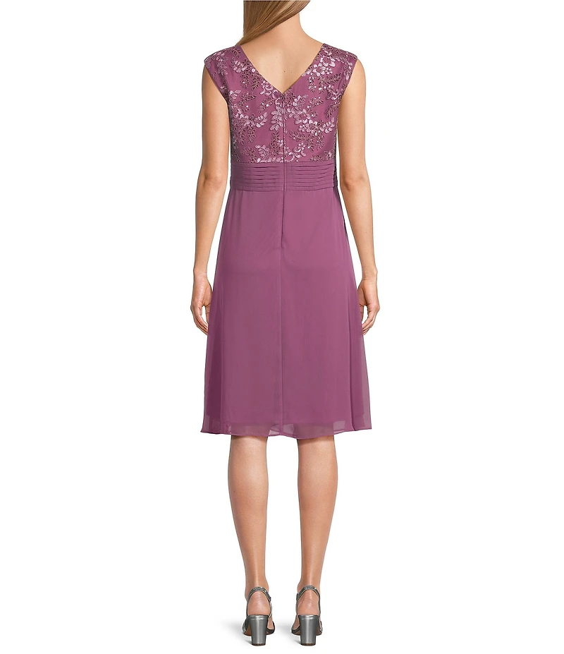 Alex Evenings Cap Sleeve Empire Waist Embroidered Midi Dress