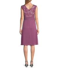 Alex Evenings Cap Sleeve Empire Waist Embroidered Midi Dress